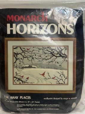 Monarch Horizons needlepoint FAR AWAY PLACES PI324 1979 Unopened Kit 14”x20”